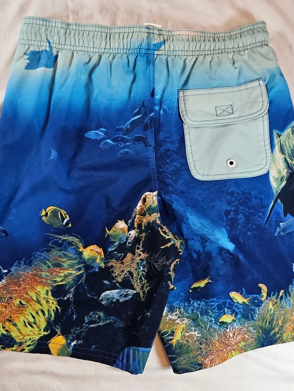 Wonder Nation Boys Shark Ocean Scene Drawstring Waist Swim Trunks Size XL 14/16